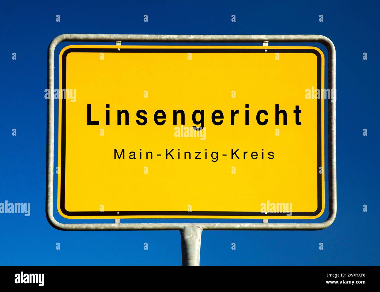 Linsengericht town sign, Germany, Hesse, Main-Kinzig-Kreis, Linsengericht Stock Photo