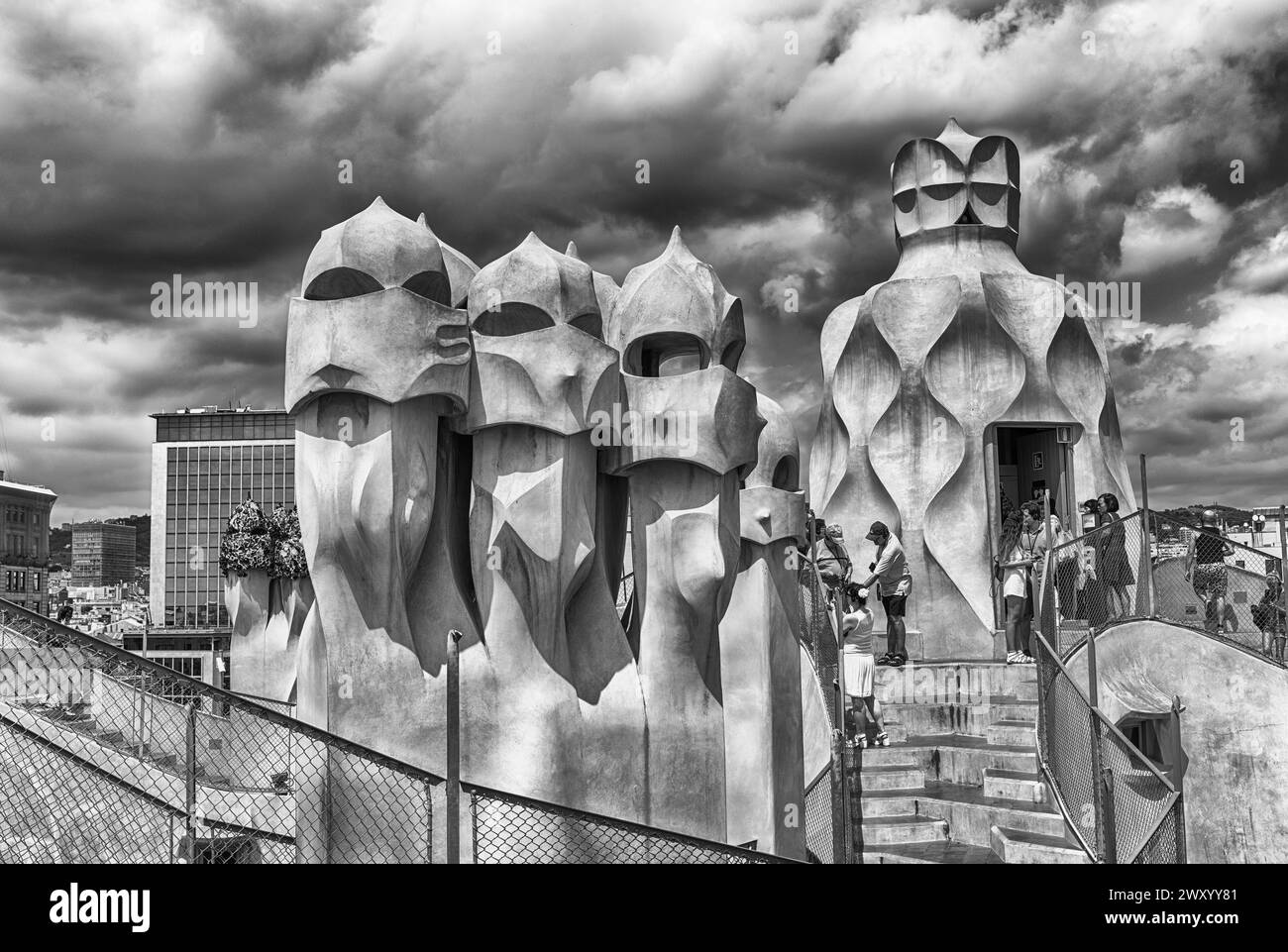 BARCELONA - AUGUST 9: Iconic chimneys, aka witch scarers, at the ...