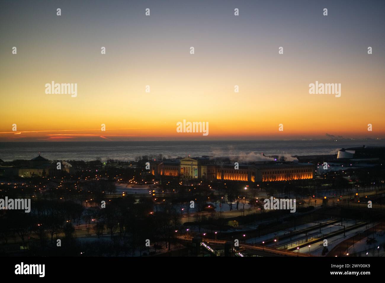 Sun rising in Chicago Stock Photo