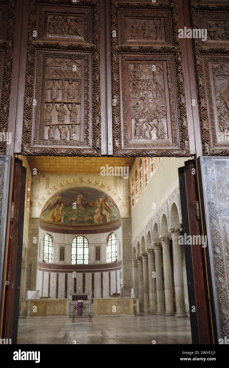 Rome. Italy. Basilica of Santa Sabina on the Aventine (Basilica di Santa Sabina all’Aventino). The cypress wood doors may date to the early 5th centur Stock Photo