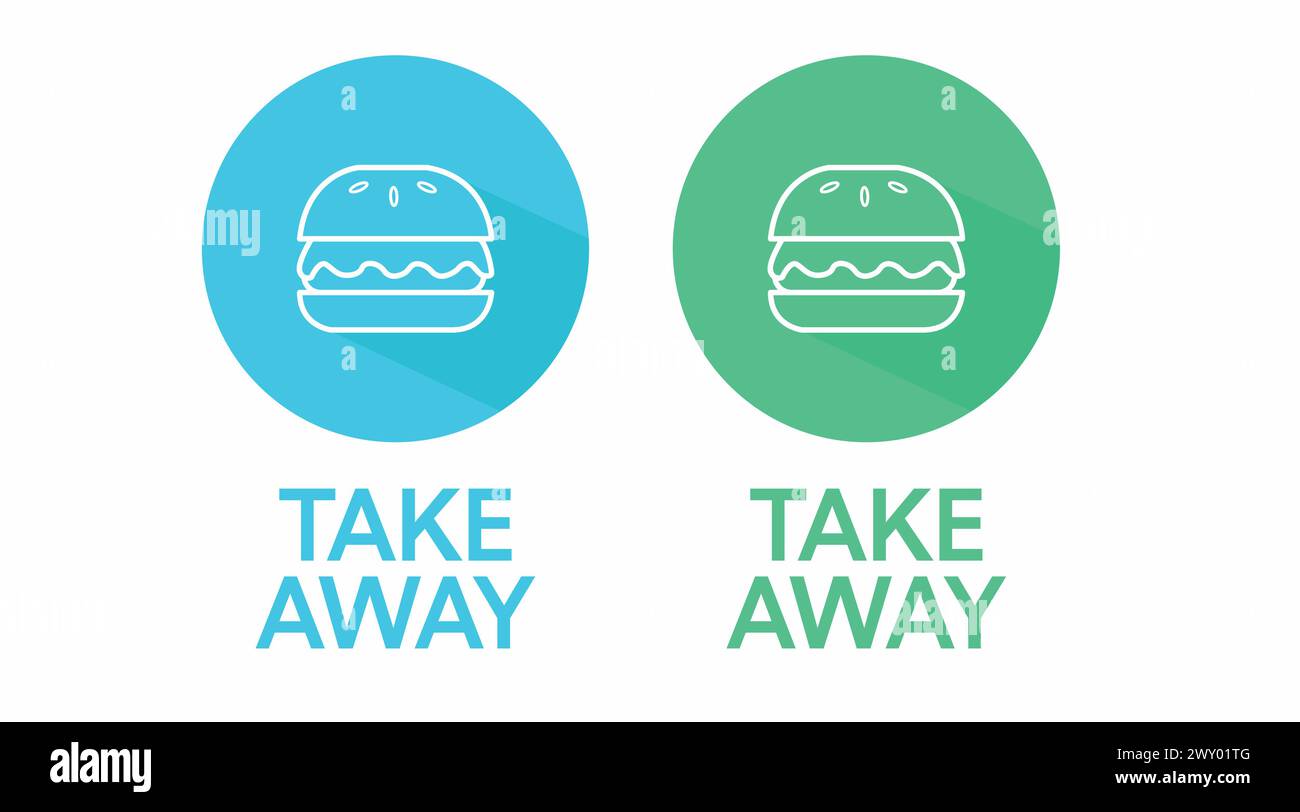 Vector Isolated Rounded Blue and Green Take Away Icon Set with a Hamburger Stock Vector