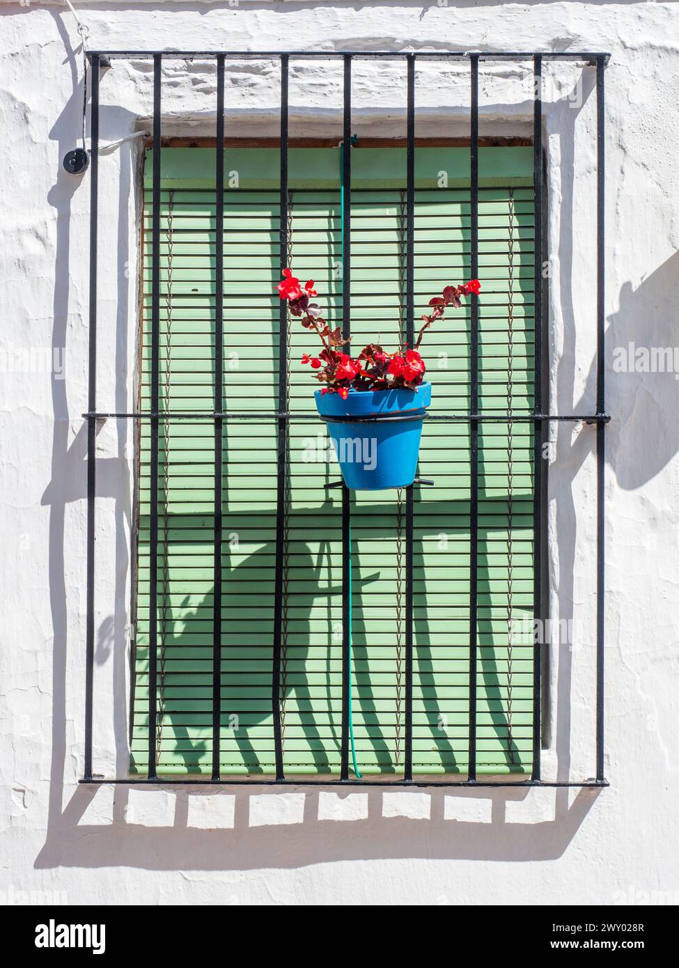 Flower pots on the walls of houses in Estepona, Spain Stock Photo