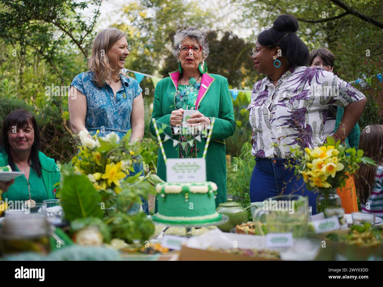 Prue Leith attends the launch event for this year's The Big Lunch at the Phoenix Garden, a community garden in London. The Big Lunch, on June 1-2, encourages community gatherings which raise money for good causes and gets people together. £87m has been raised for good causes at Big Lunch events since 2015. Picture date: Wednesday April 3, 2024. Stock Photo