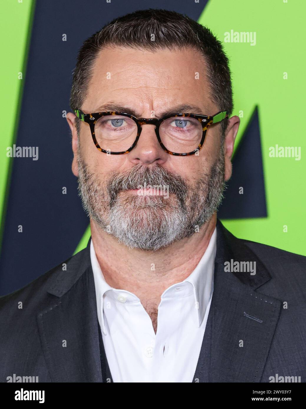 LOS ANGELES, CALIFORNIA, USA - APRIL 02: Nick Offerman arrives at the Los Angeles Special Screening Of A24's 'Civil War' held at the Academy Museum of Motion Pictures on April 2, 2024 in Los Angeles, California, United States. (Photo by Xavier Collin/Image Press Agency) Stock Photo