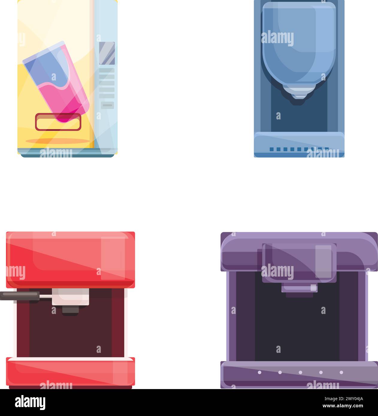 Coffee machine icons set cartoon vector. Various type of drink machine ...