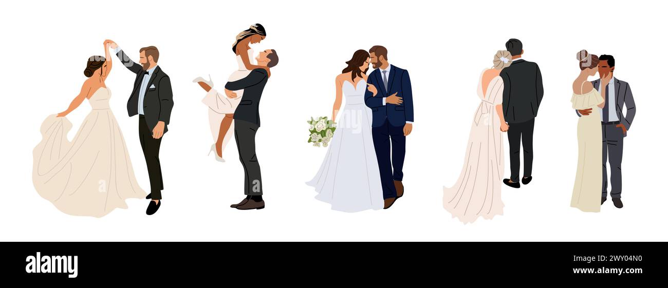 Set of different wedding couples vector isolated Stock Vector Image ...
