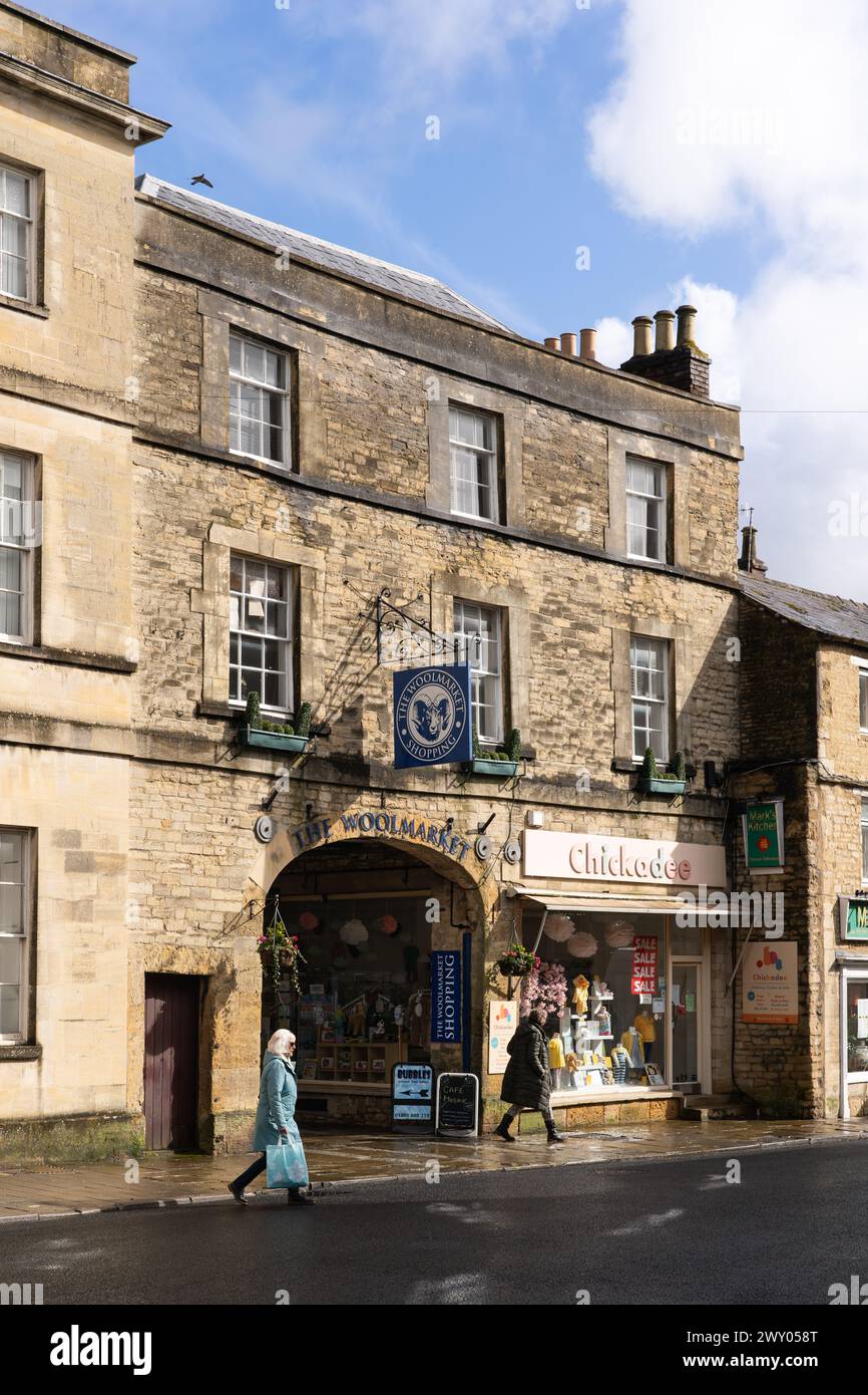 Wool Market shopping centre, owned and operated by P.H. Gillingham  Group, Cirencester, UK. Constructed with yellow Oolitic Jurassic Limestone Stock Photo