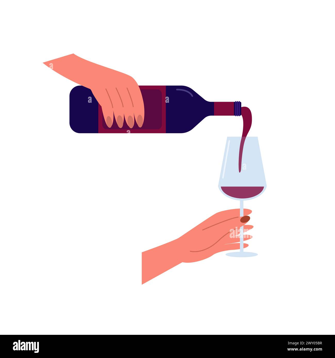 hand pours a glass of red wine Stock Vector