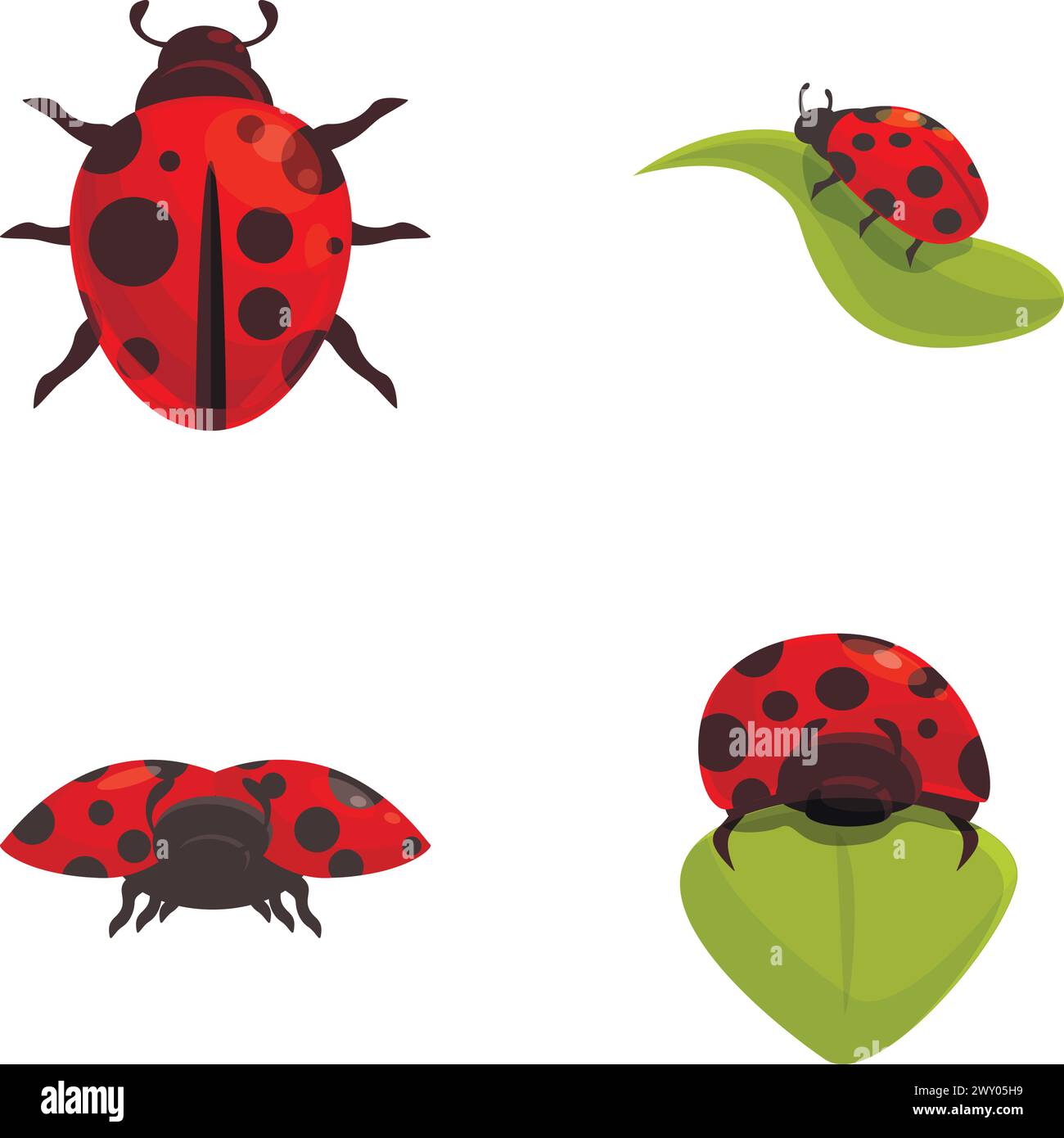 Ladybug icons set cartoon vector. Cartoon bright red ladybird. Nature ...