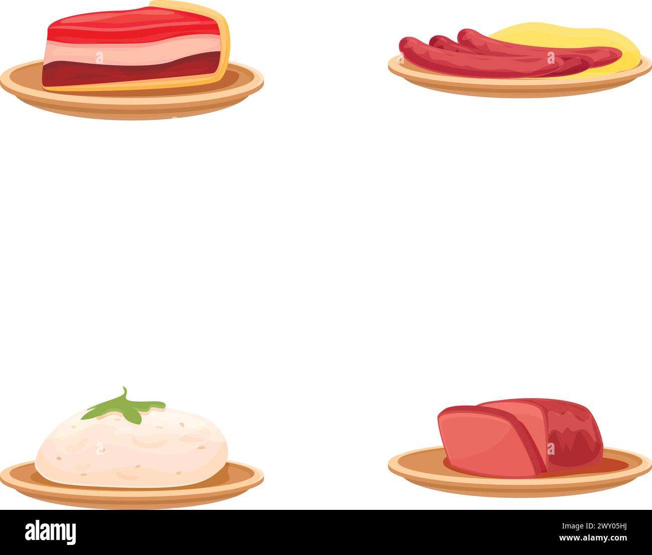 Breakfast icons set cartoon vector. Different type of dish. Food ...