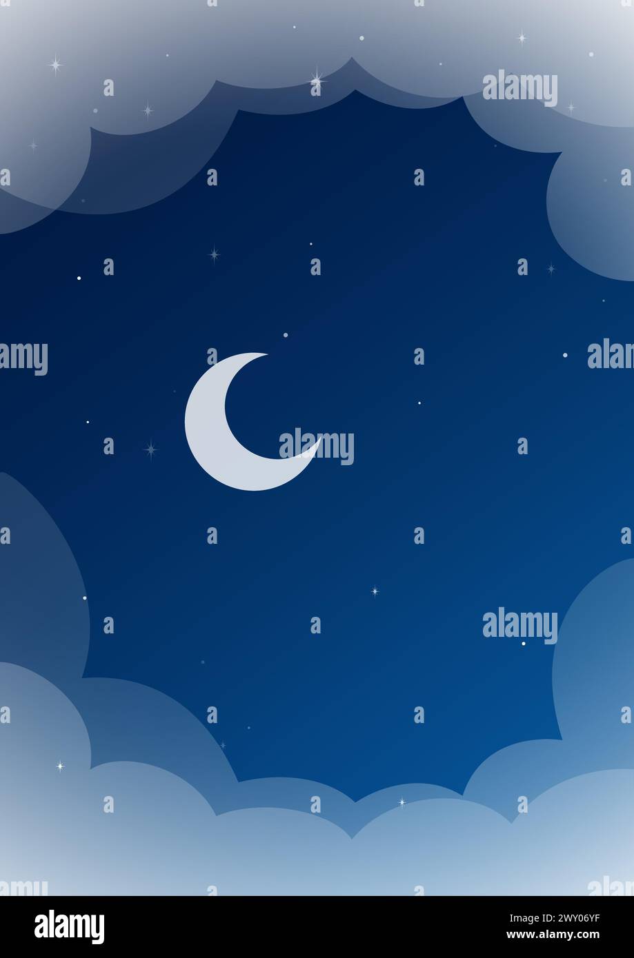 Gradient spring night moon illustration poster. Beautiful moon rise in ...