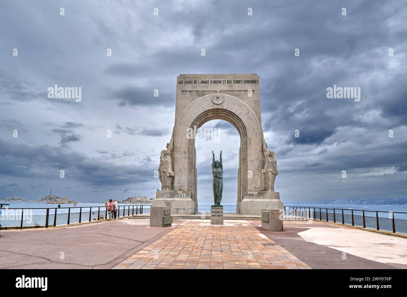 A War Memorial - Army of the East and Distant Lands by the Mediterranean Sea. Vallons des Auffes, Marseille. France Stock Photo