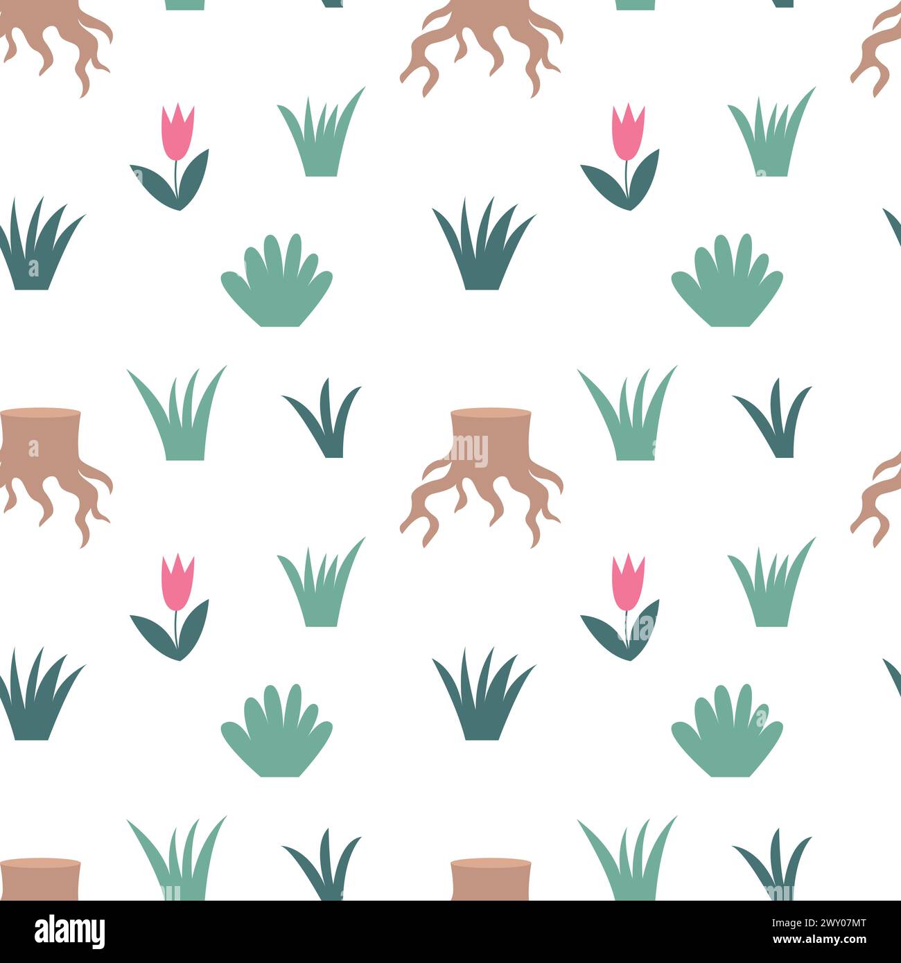 plants and stump flat seamless pattern Stock Vector Image & Art - Alamy