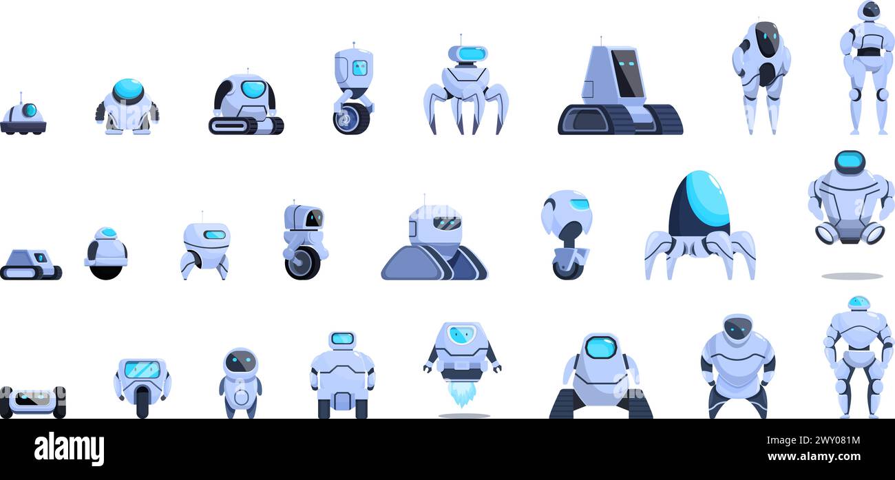 Robot evolution icons set cartoon vector. Smart future. Digital future ...