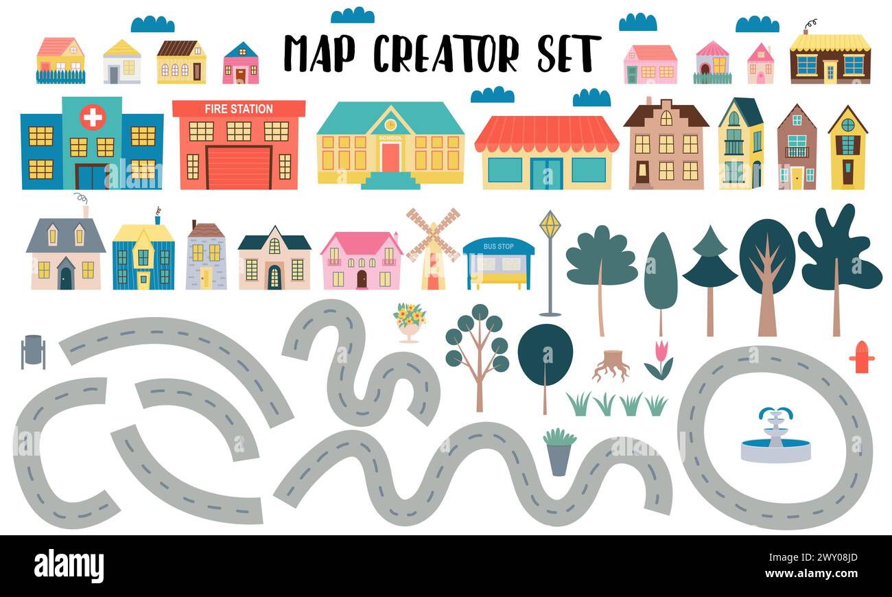 Flat style map creator set Stock - Flat Style Map Creator Set 2WY08JD 