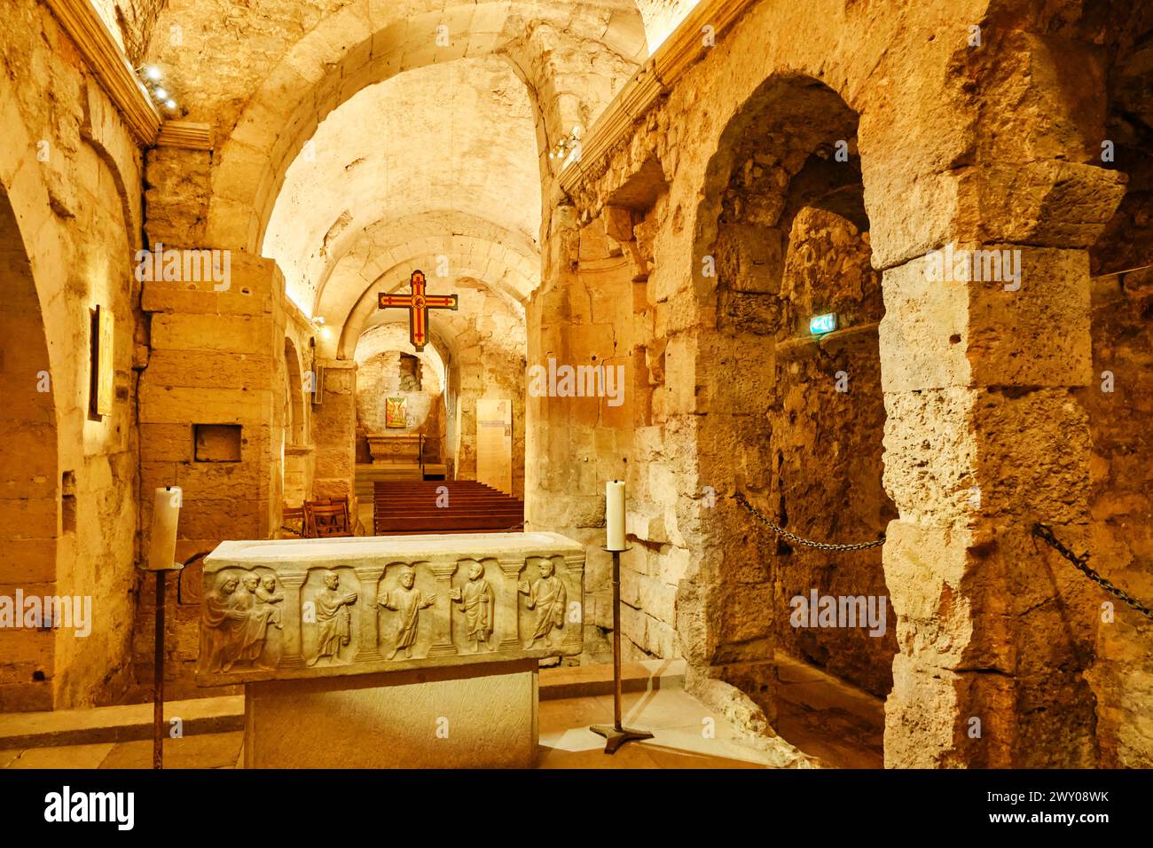 The Abbey of Saint-Victor (Abbaye Saint-Victor) is a former abbey that was founded during the late Roman period (5th century) in Marseille in the sout Stock Photo