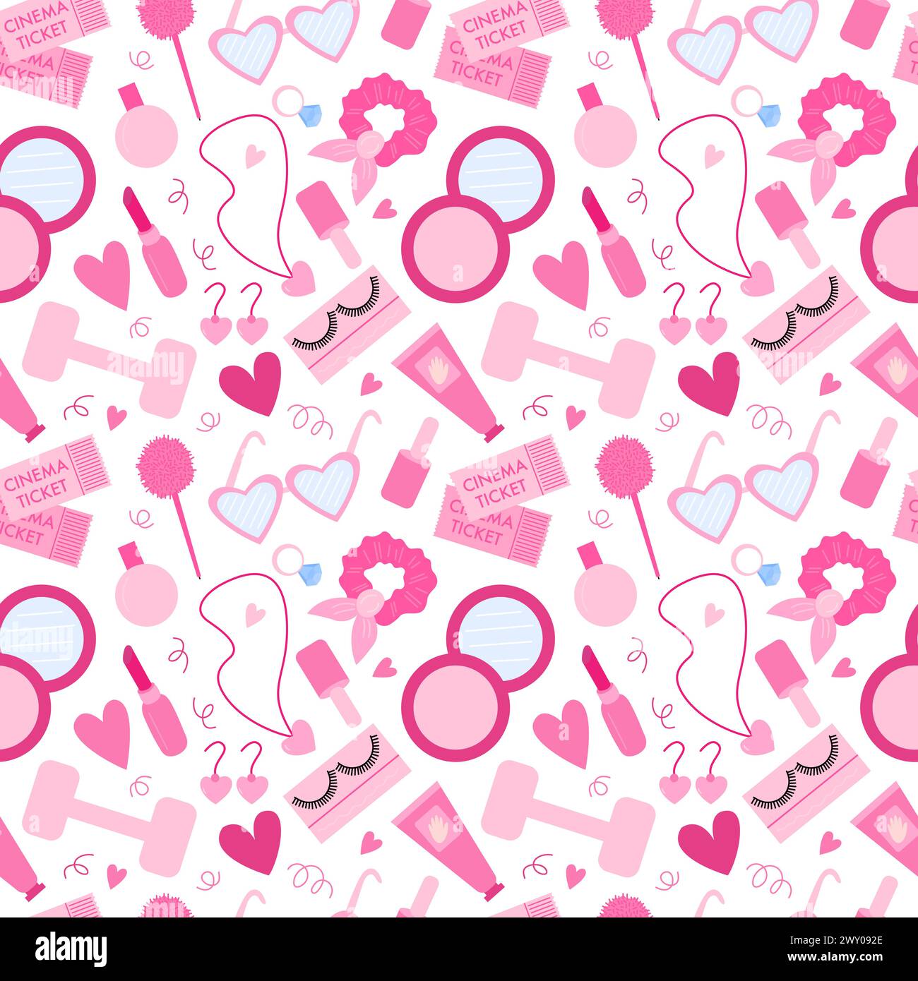 Pink barbiecore seamless pattern Stock Vector