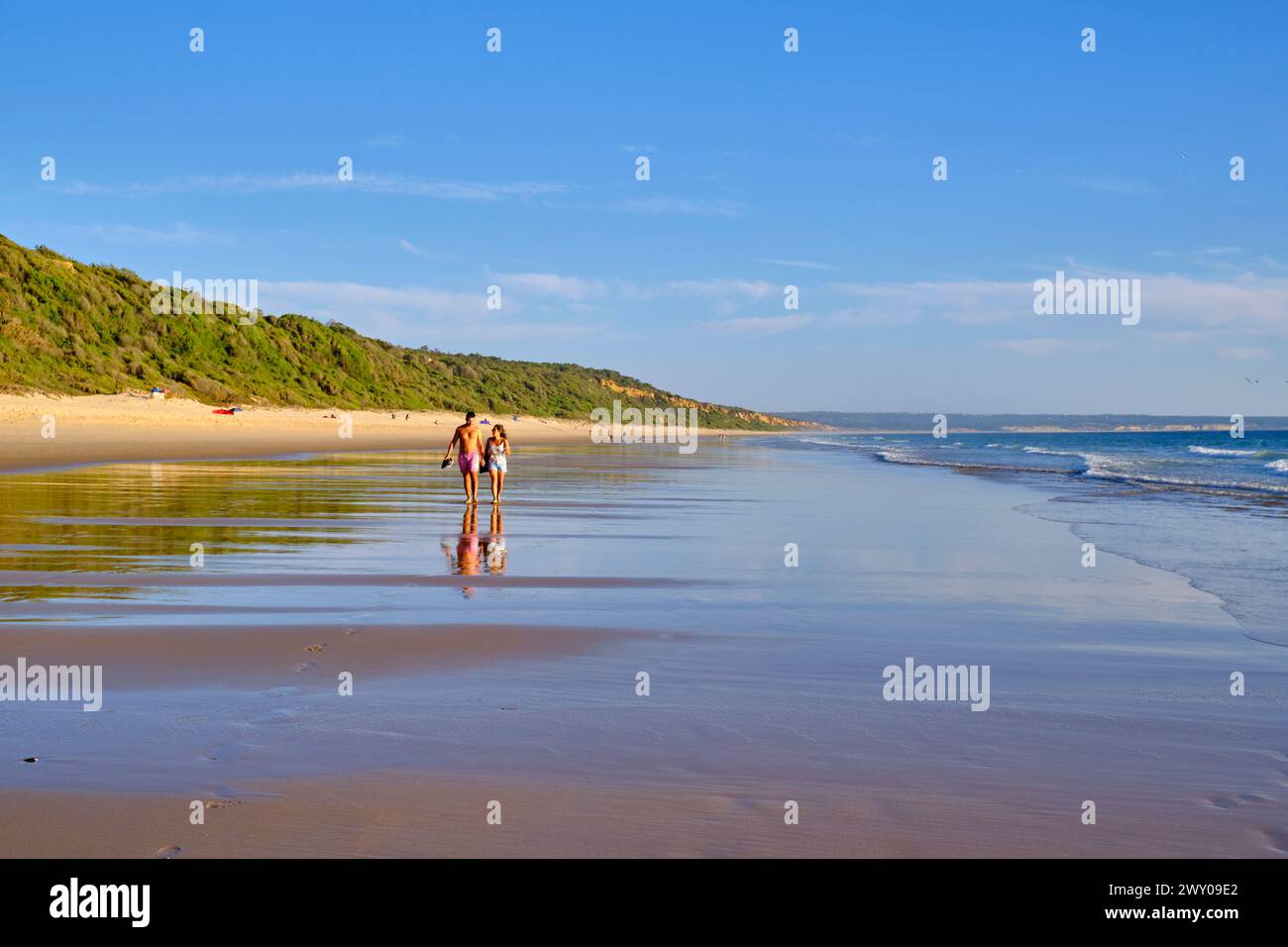 Tranquil beaches along the Protected Landscape of the Fossil Cliffs of Costa de Caparica. Fonte da Telha, Almada. Portugal Stock Photo