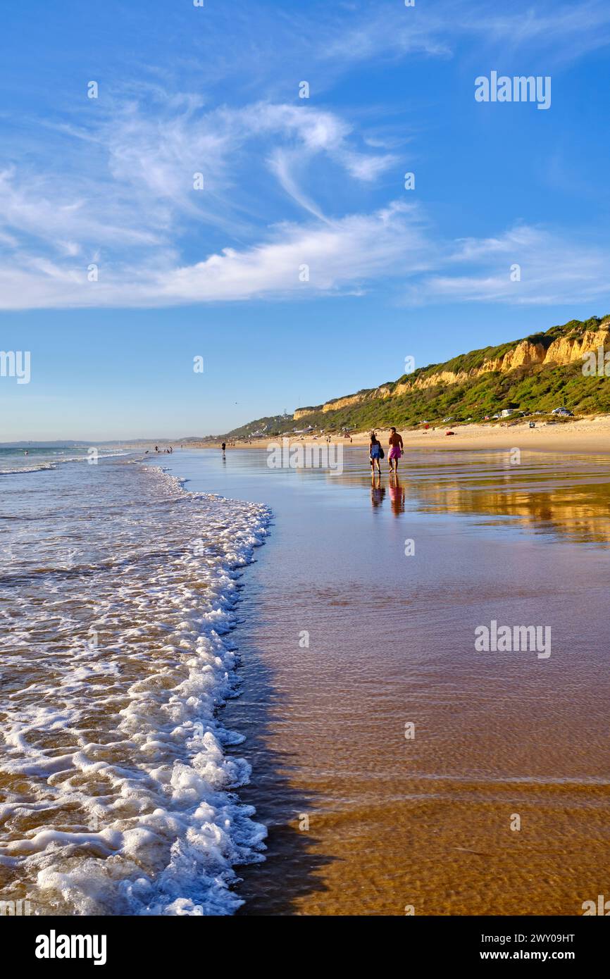 Tranquil beaches along the Protected Landscape of the Fossil Cliffs of Costa de Caparica. Fonte da Telha, Almada. Portugal Stock Photo