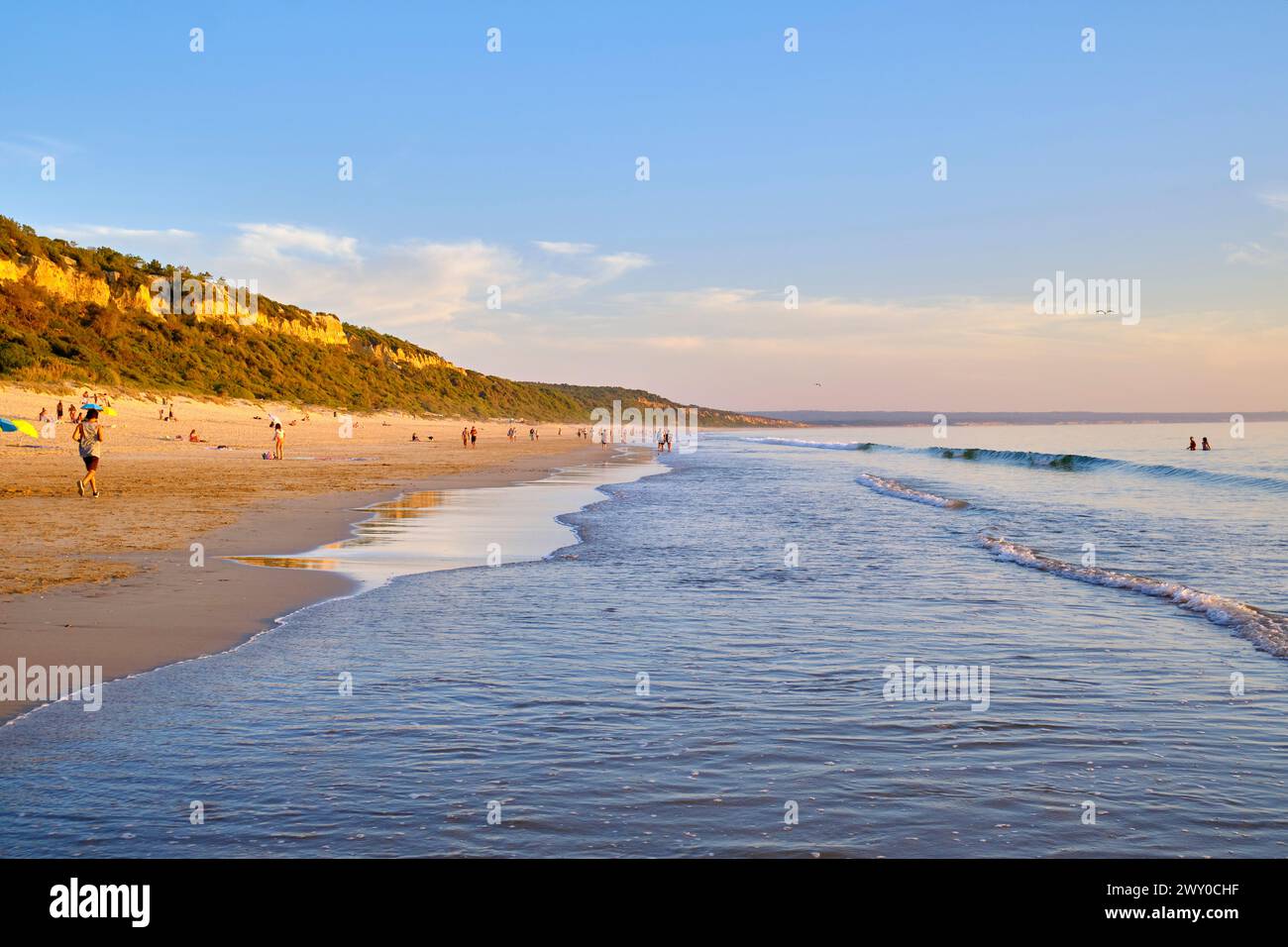 Tranquil beaches along the Protected Landscape of the Fossil Cliffs of Costa de Caparica. Fonte da Telha, Almada. Portugal Stock Photo