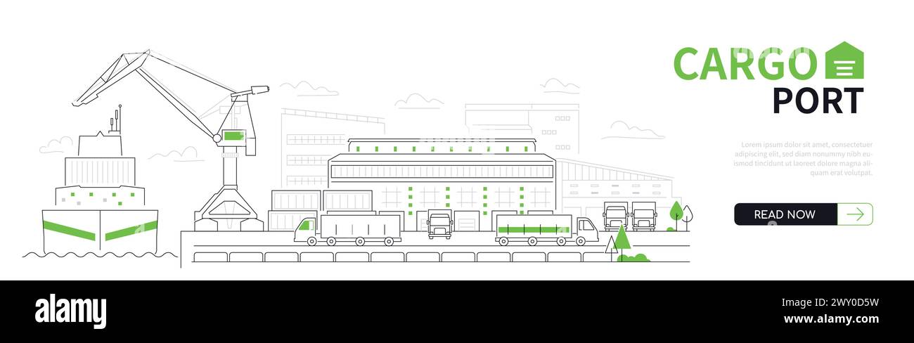 Cargo port - modern thin line design style vector banner Stock Vector ...
