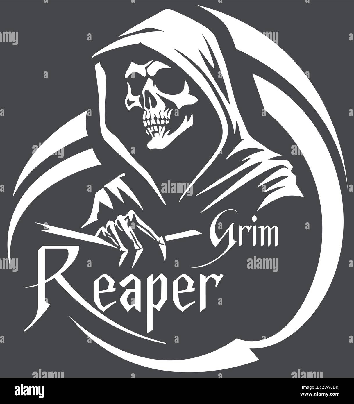 Death in a Hooded Cloak with Inscriptions Stock Vector