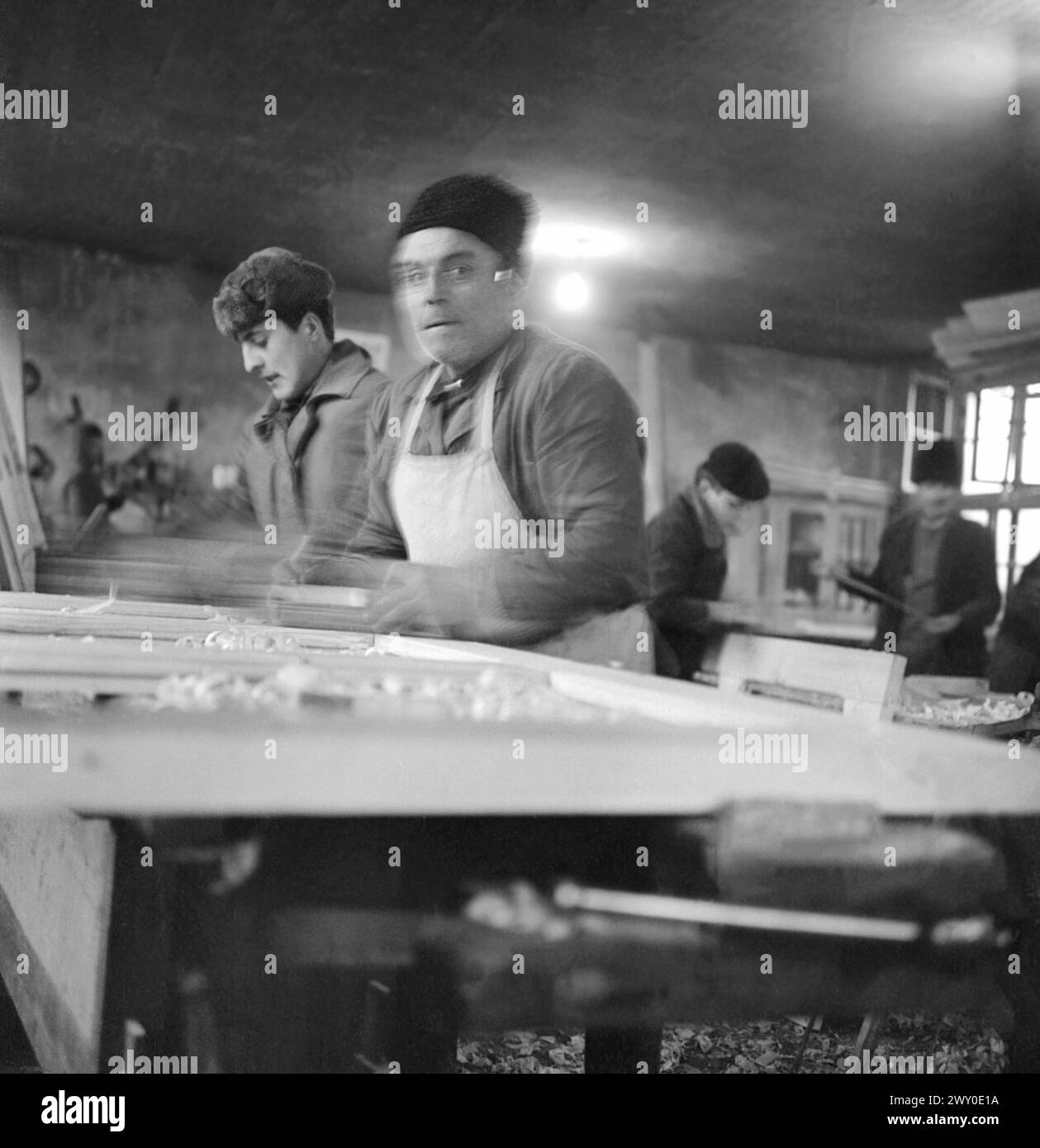 Socialist Republic of Romania in the 1970s. Workers in a stateowned furniture factory Stock