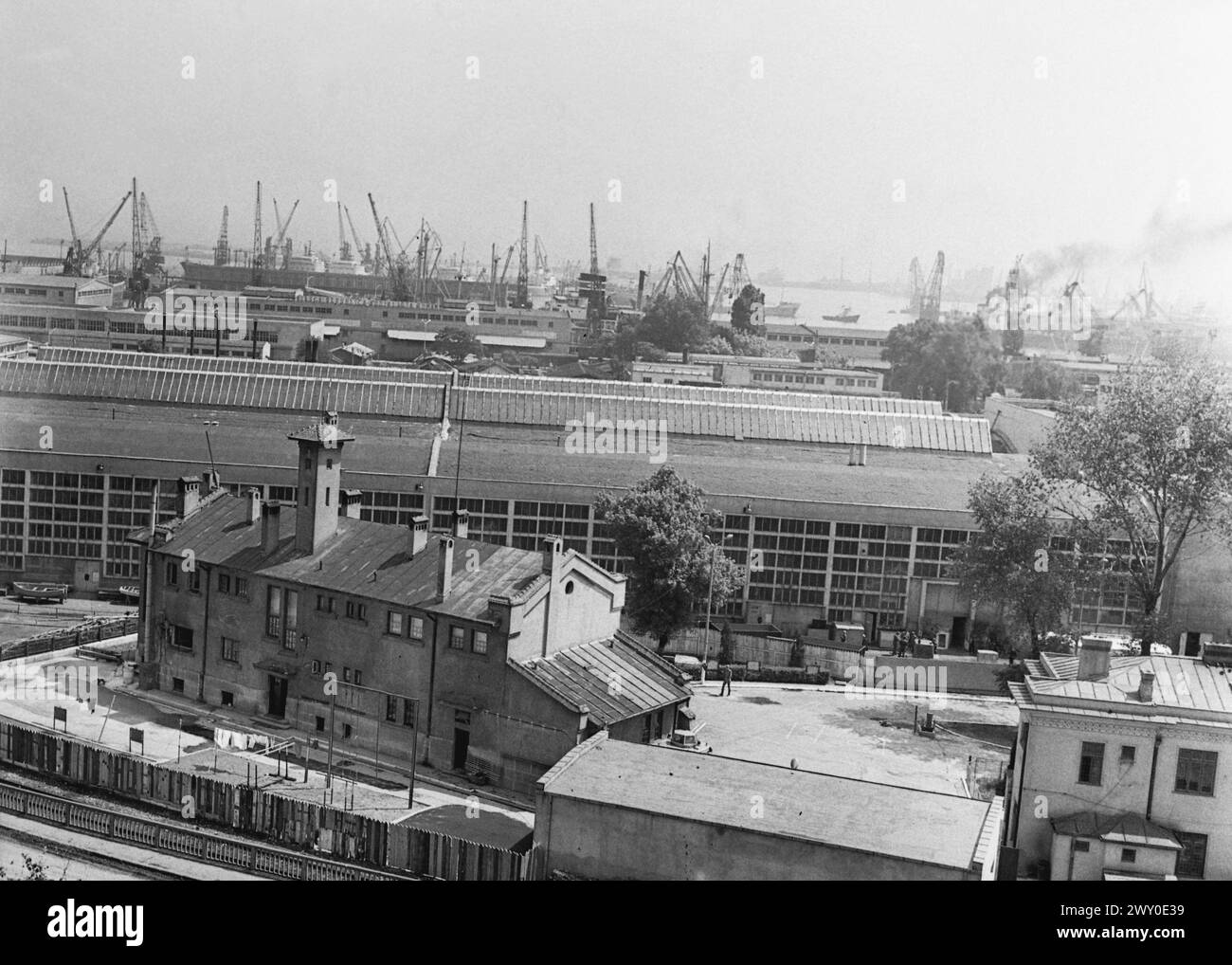 View of a large port in the Socialist Republic of Romania, in the 1970s Stock Photo