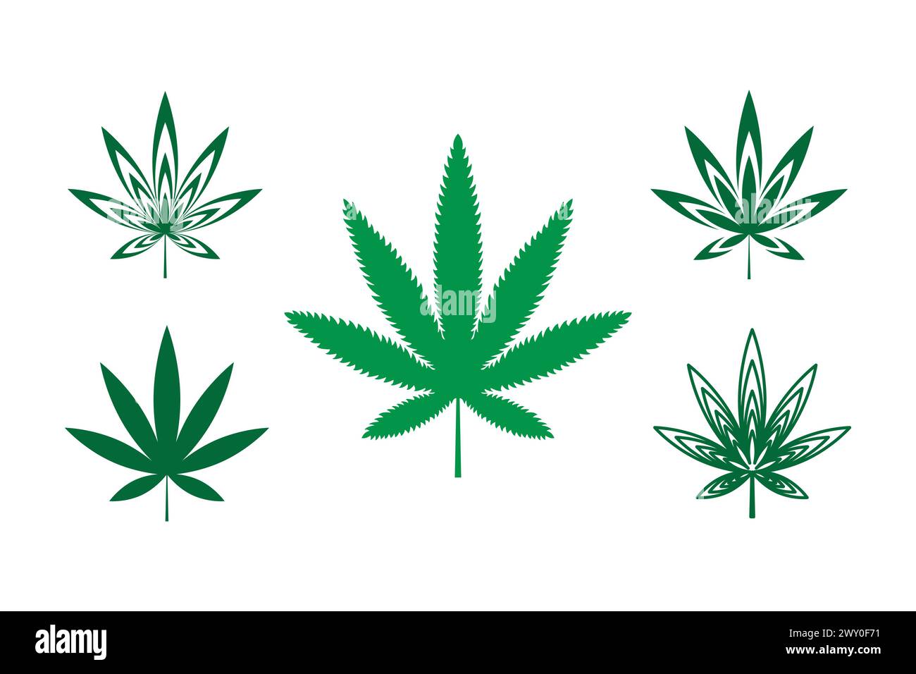 collection of green marijuana leaves Stock Vector