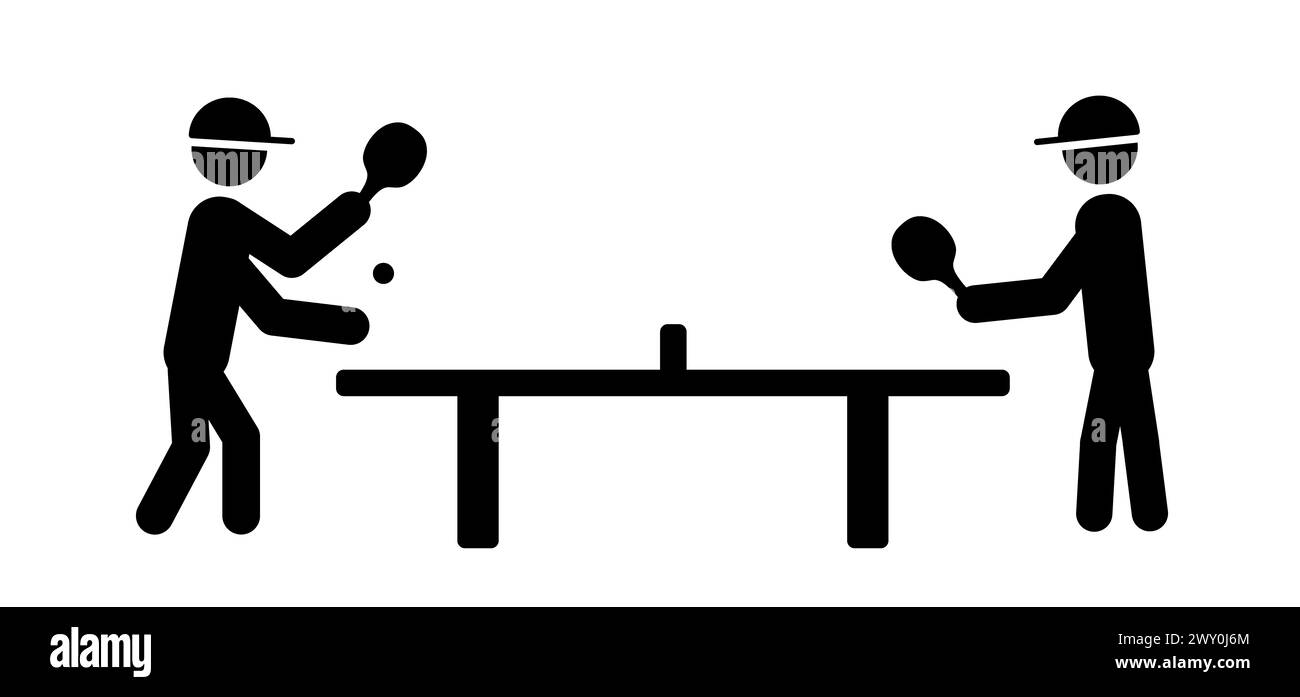 Table tennis and paddle icon. Cartoon pingpong spots. table tennis bat and ball. ping pong game. Ping pong rackets and balls. Table tennis player. Ten Stock Photo