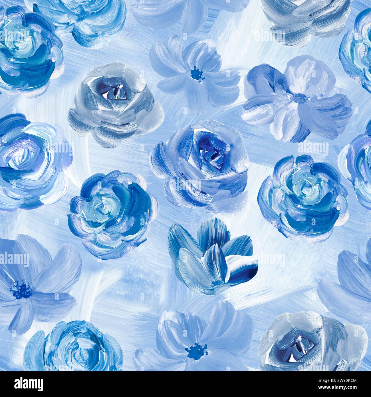 Blue Abstract Paint Patterns Seamless pattern of abstract painting blue flowers, original hand drawn ...