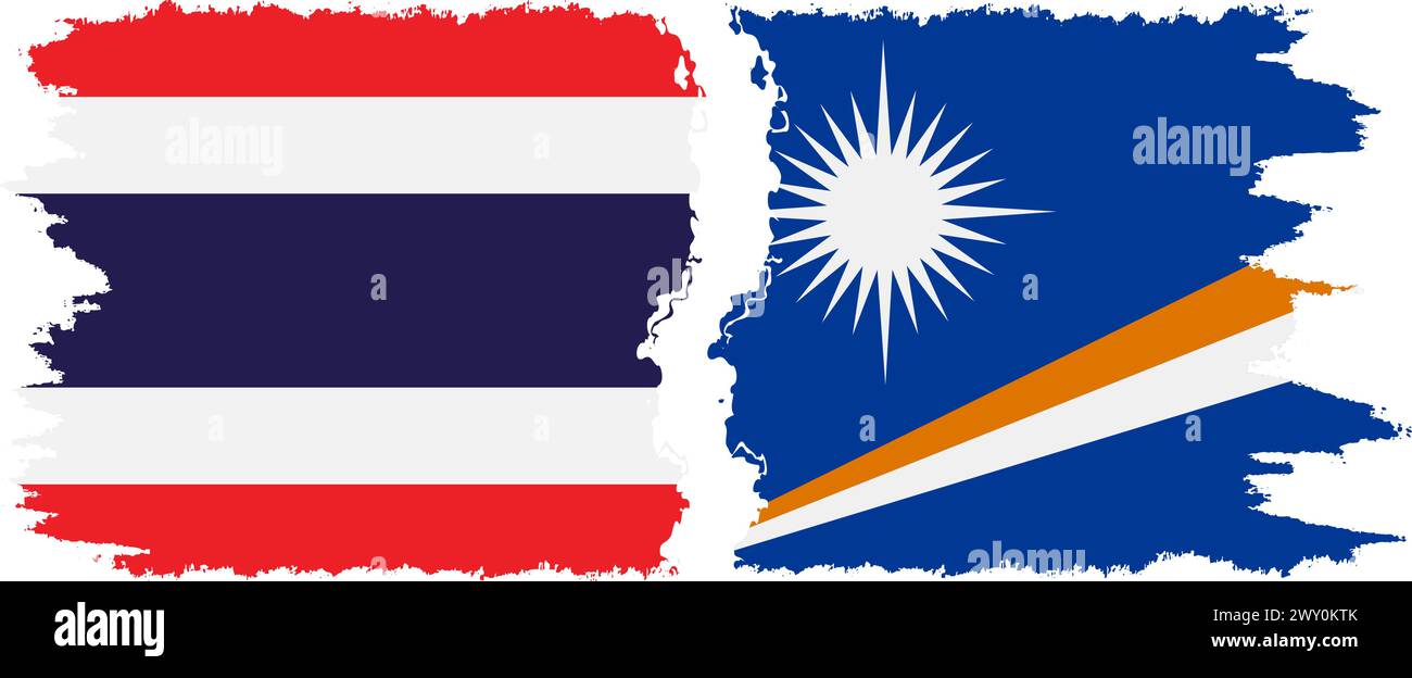 Marshall Islands and Thailand grunge flags connection, vector Stock Vector