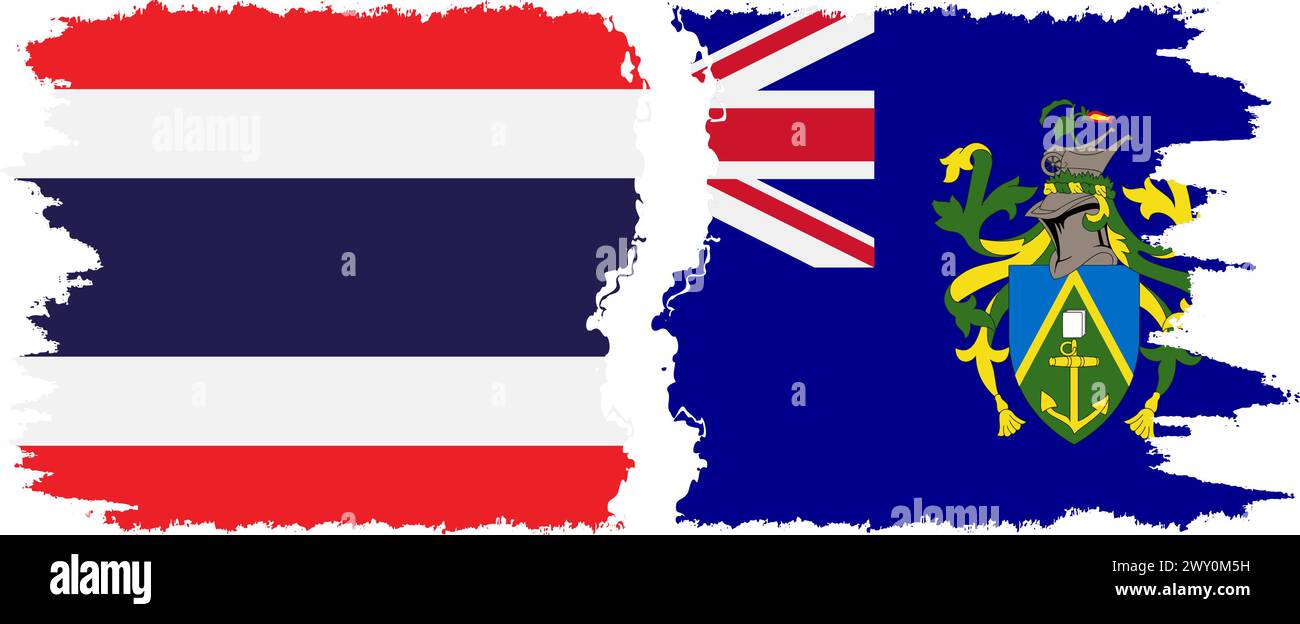 Pitcairn Islands and Thailand grunge flags connection, vector Stock Vector