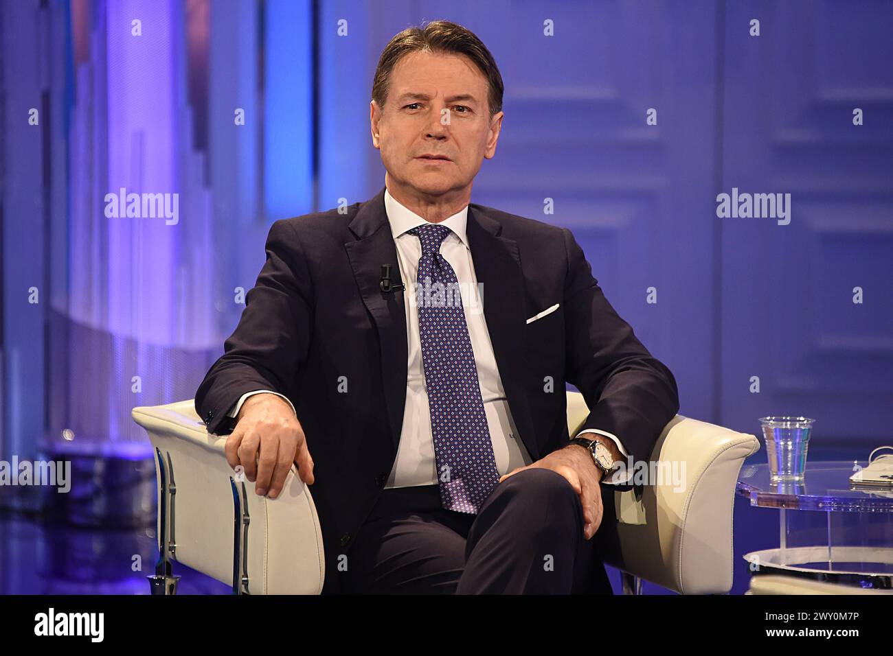 Tv Broadcast Porta a Porta,Rome,Italy The president of the Movimento 5 Stelle Giuseppe Conte guest of the transmission of Bruno Vespa Porta a Porta. Rome Italy, 02 April 2024, Imago-Images/Emmefoto Copyright: xImago-Images/Emmefotox Stock Photo