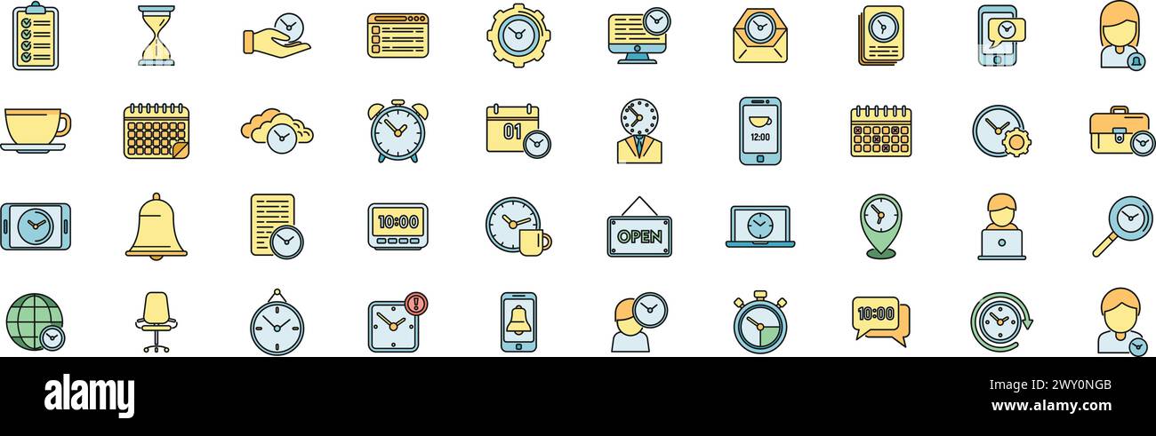 Flexible working hours icons set outline vector. Alarm clock. Work ...