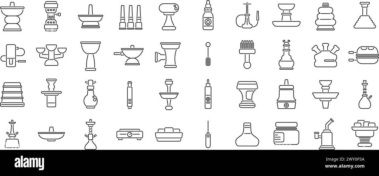 Hookah accessories icons set outline vector. Smoke flame shop. Tobacco lifestyle Stock Vector