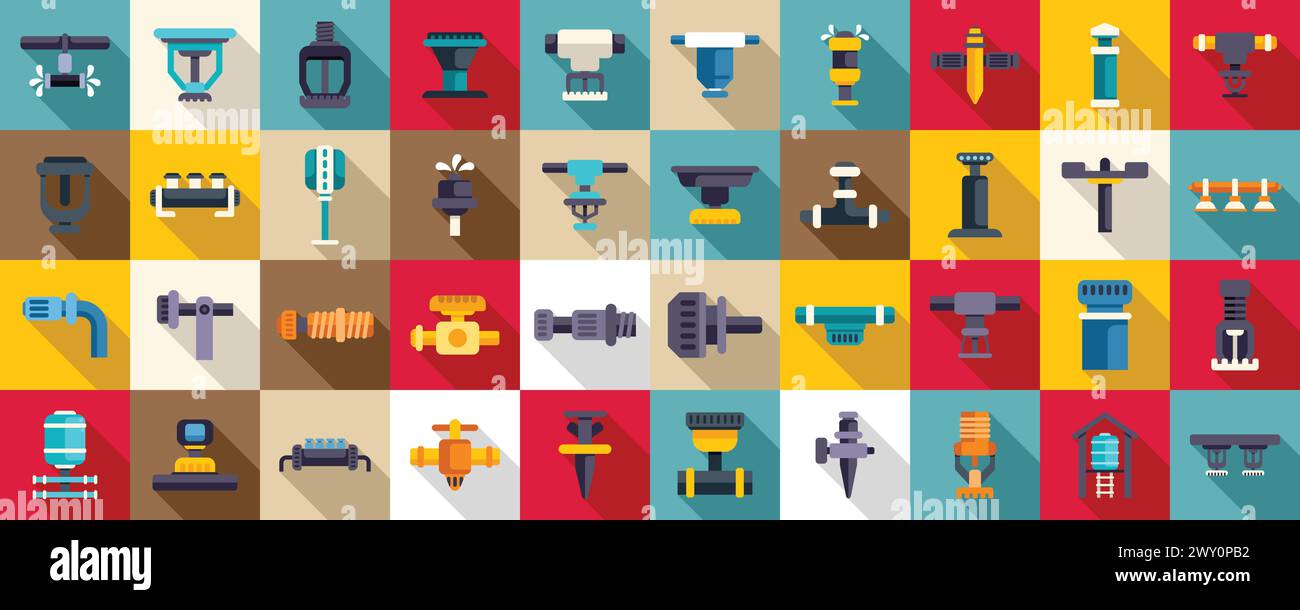 Sprinkler system icons set flat vector. Water irrigation. Pivot ...