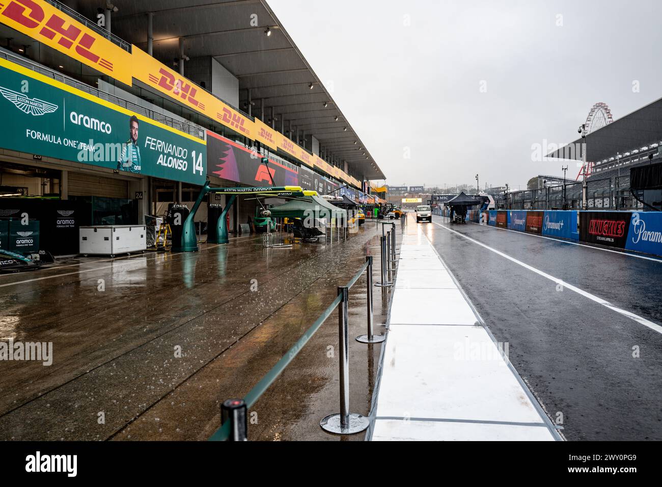 Suzuka Circuit, 3 April 2024: Wet weather in pit lane during