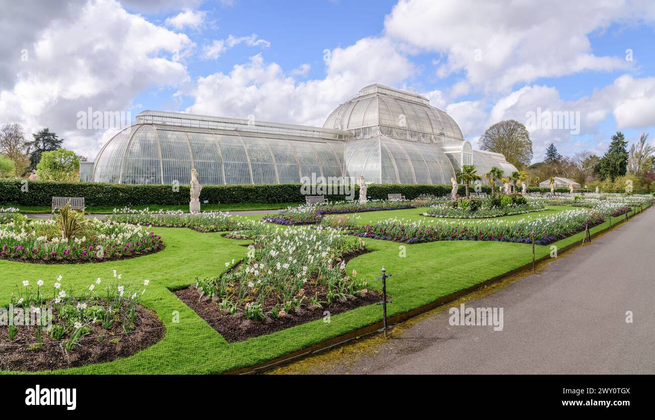 Kew, Richmond, Uk; April 03, 2024 - The Palm House is a large greenhouse in the Royal Botanic Gardens, Kew, in London. It was completed in 1848. Stock Photo