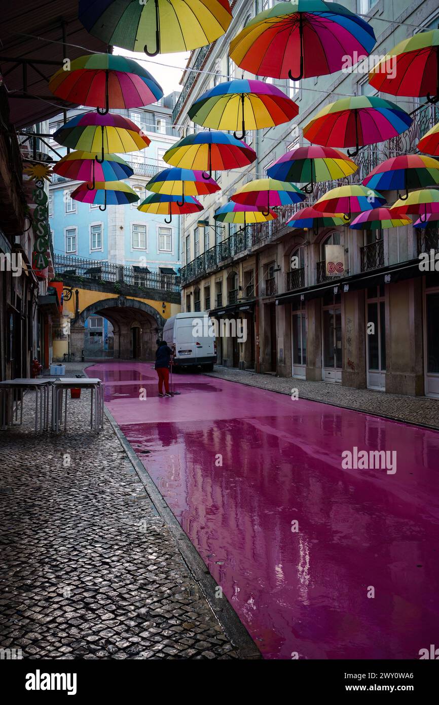 Calle Rosa , the pink street in early morning. Lisbon, Portugal ...