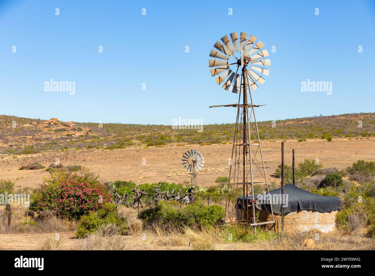 Farming windmill wind pump in the Namaqualand region of South Africa Stock Photo
