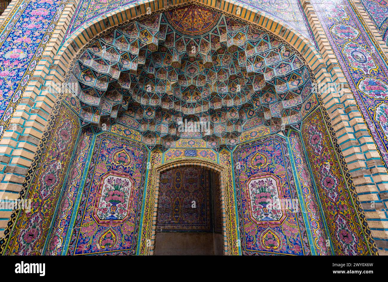 Pink Moaque Shiraz, Iran - February 29, 2024: The interior of the Nasir al-Mulk ...