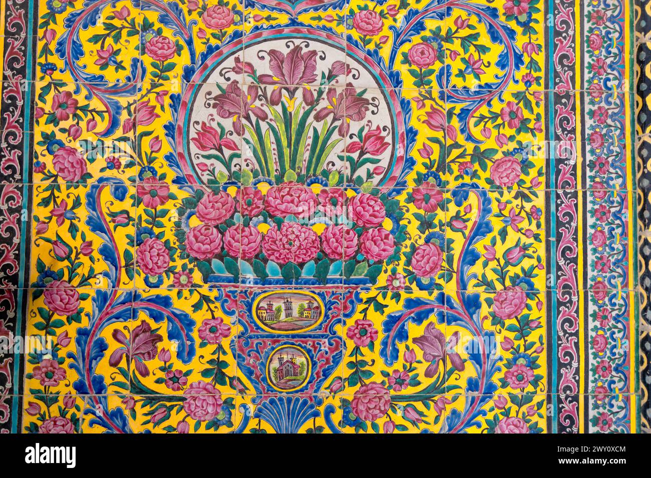 Pink Moaque Shiraz, Iran - February 29, 2024: The interior of the Nasir al-Mulk ...