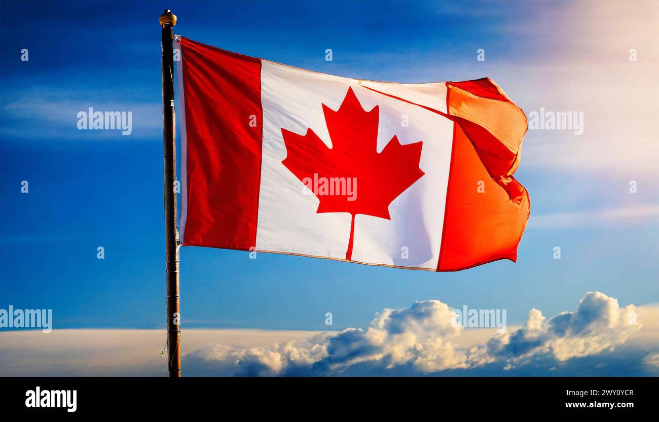 Fahne, die Nationalfahne von Kanada flattert im Wind Stock Photo