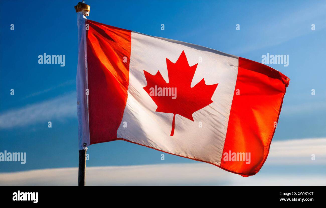 Fahne, die Nationalfahne von Kanada flattert im Wind Stock Photo