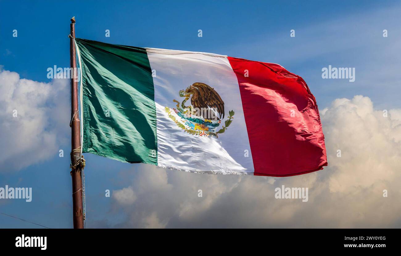 Fahne, die Nationalfahne von Mexiko flattert im Wind Stock Photo