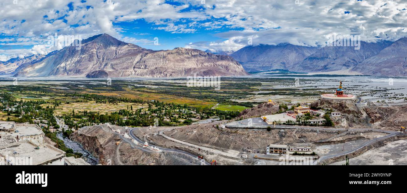 Panorama of Nubra valley in Himalayas Stock Photo