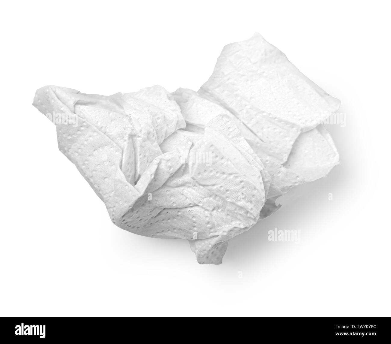 Crumpled white paper napkin - unused, isolated on white Stock Photo