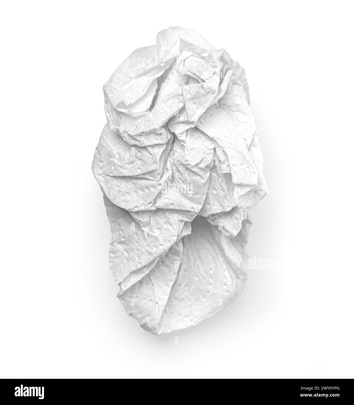 Crumpled white paper napkin - unused, isolated on white Stock Photo