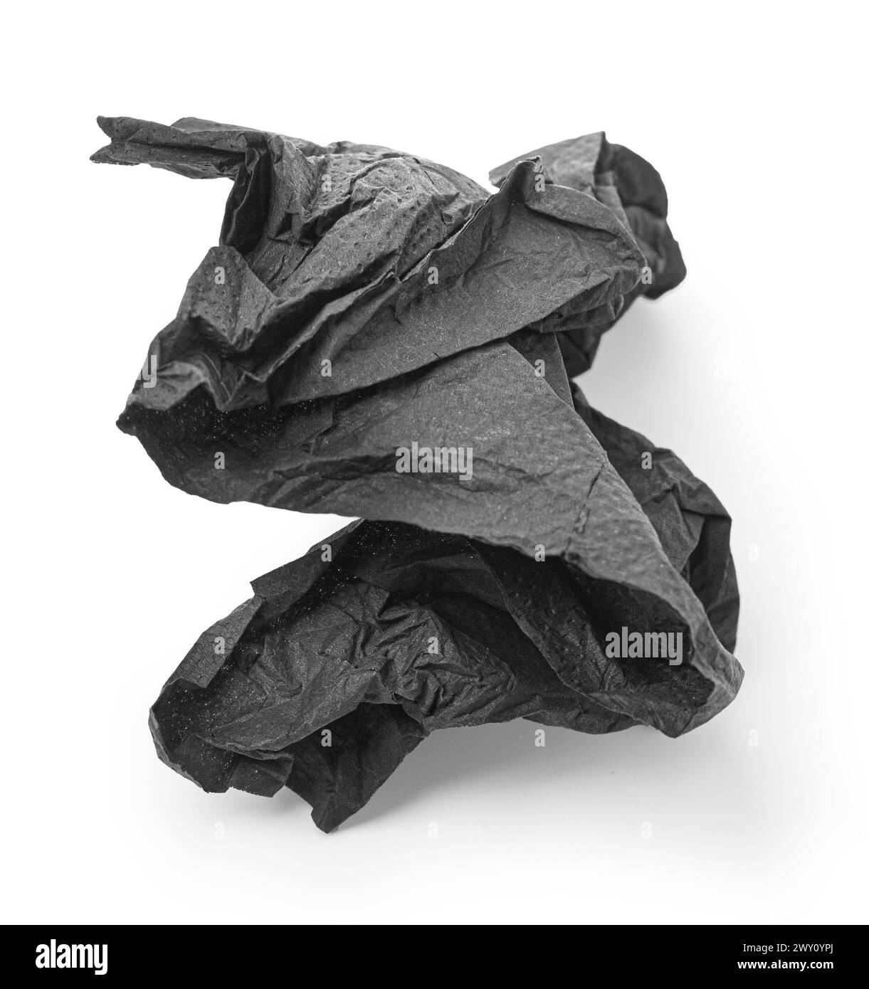 Crumpled black paper napkin - unused, isolated on white Stock Photo